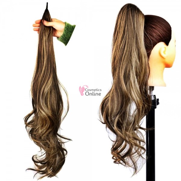 Extensie de par coada de cal cu lungime de 80 cm Saisity  Cod SSYP427 Saten Inchis cu Blond Inchis